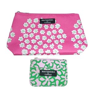 NWOT Marimekko For Clinique Pink W/ White Blossoms Travel Cosmetic Bag Set